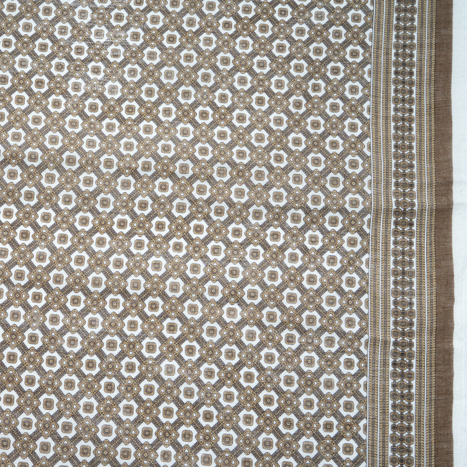 Brown Geometric Printed White Linen (A 3.15m Piece)