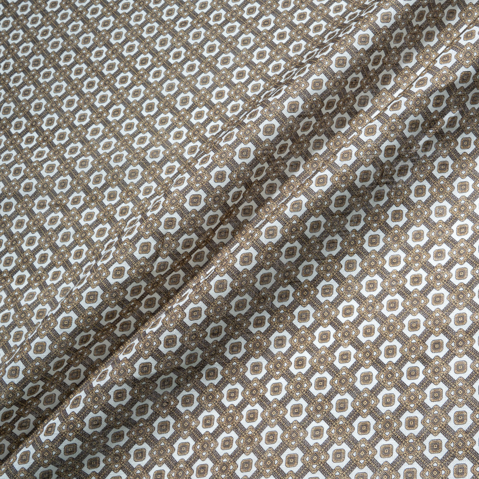 Brown Geometric Printed White Linen (A 3.15m Piece)