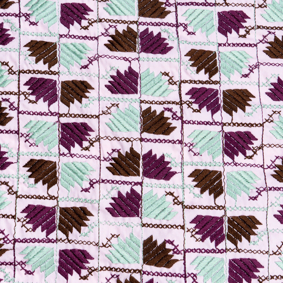 Mint, Plum & Brown Geometric Embroidered Cotton