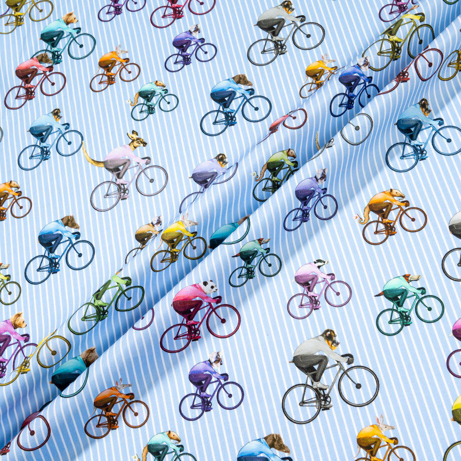 Multi-Coloured Cyclist Blue Pinstriped Cotton Shirting