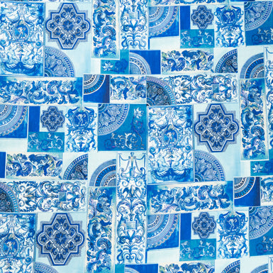 Blue Patchwork Printed Pure Silk Twill