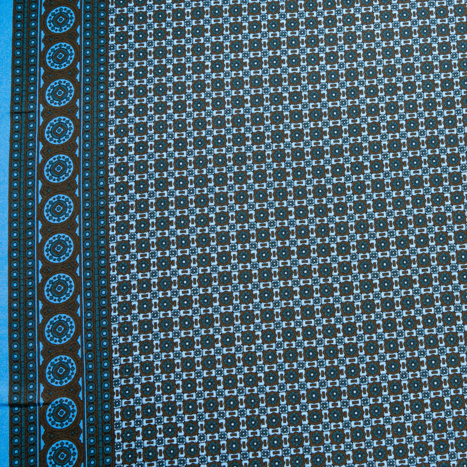 Blue & Brown Geo Printed Pure Silk Twill