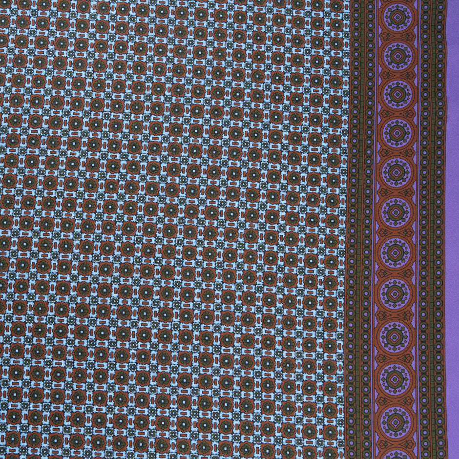 Rich Brown & Blue Geo Printed Pure Silk Twill