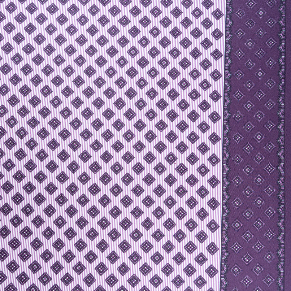 Purple Geo Square Printed Pure Silk Twill (A 3.40m Piece)