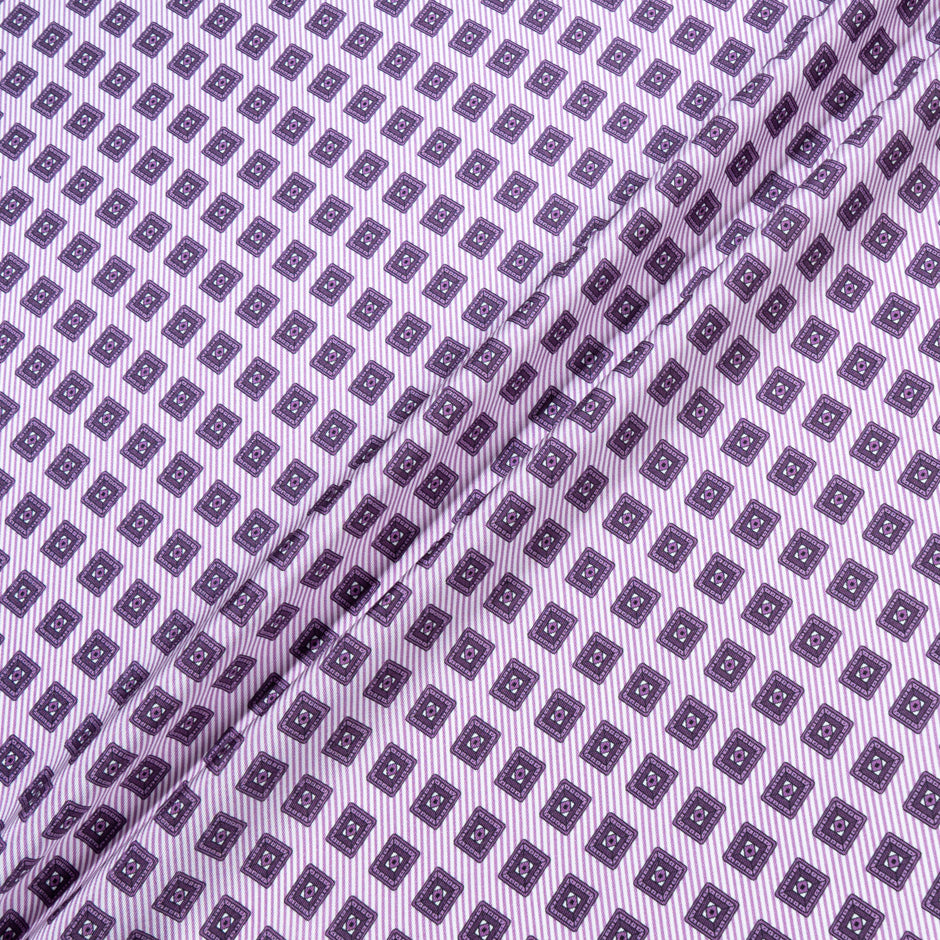 Purple Geo Square Printed Pure Silk Twill (A 3.40m Piece)