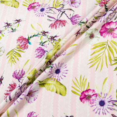 Purple & Pink Floral Printed Double Silk Crêpe