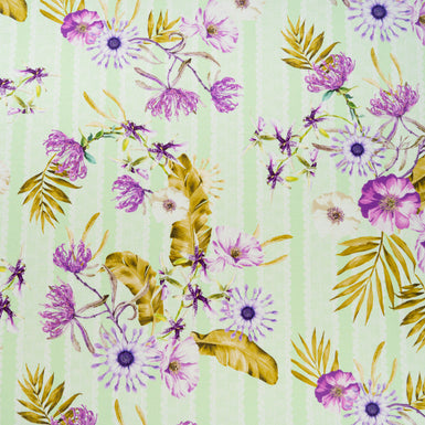 Purple Floral Printed Mint Double Silk Crêpe