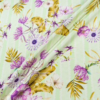 Purple Floral Printed Mint Double Silk Crêpe