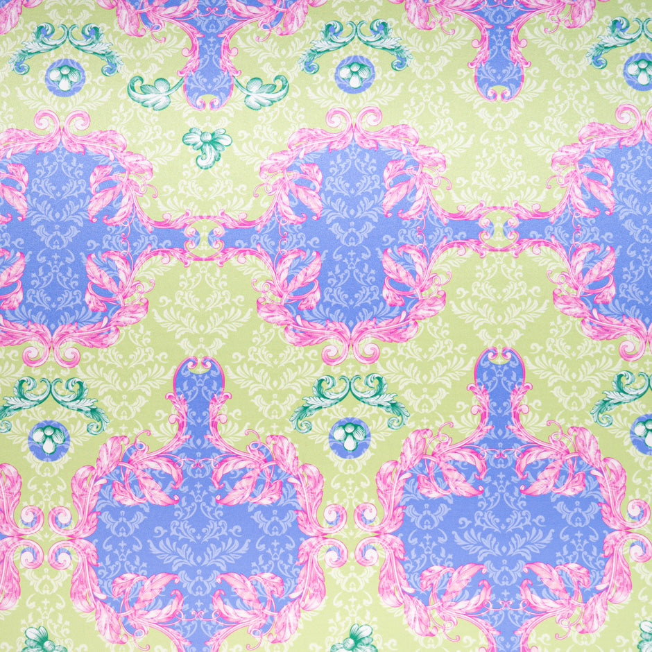 Green, Pink & Periwinkle Printed Silk Satin