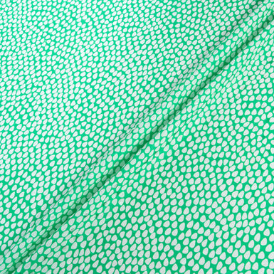 White Geo Printed Green Spot Silk Jacquard (A 2.45m Piece)