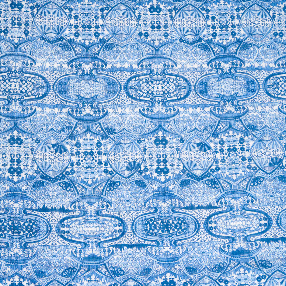 Blue Mirror Geometric Printed Pure Linen