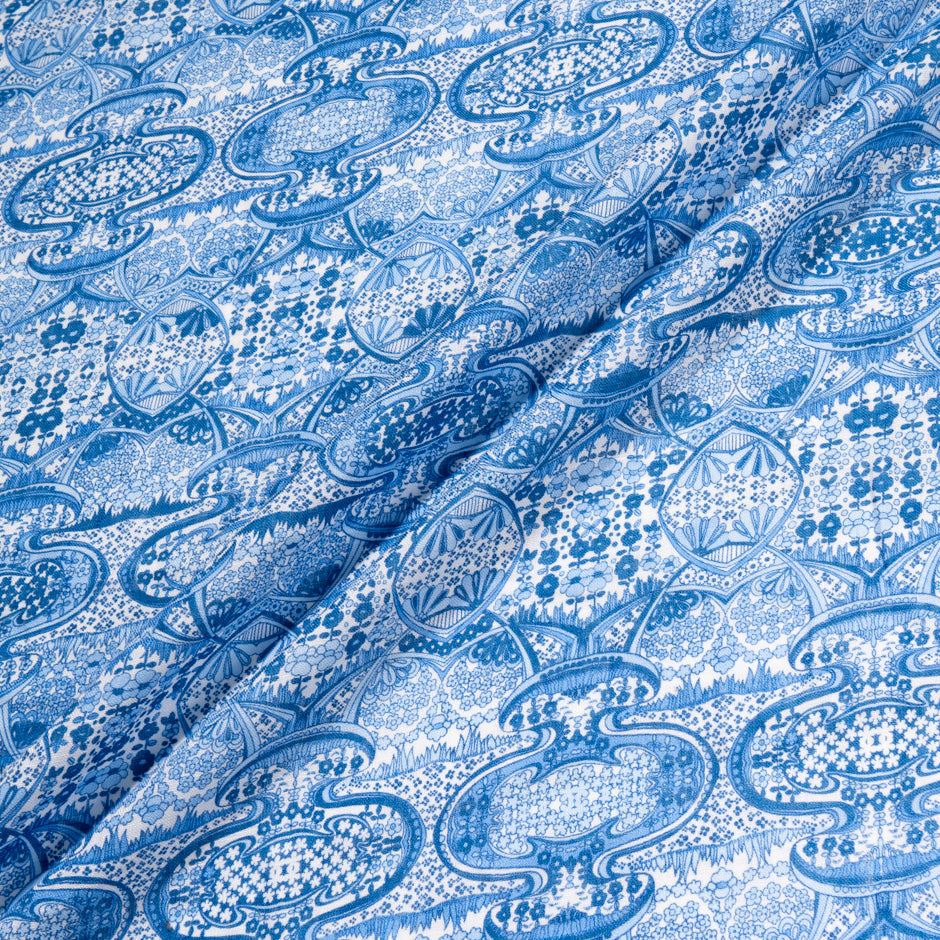 Blue Mirror Geometric Printed Pure Linen