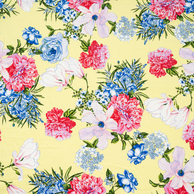 Blue & Pink Floral Printed Soft Yellow Pure Cotton