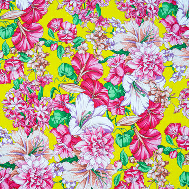 Pink Floral Printed Bright Yellow Pure Cotton