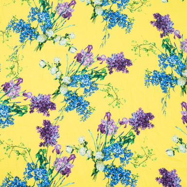 Lavender & Blue Floral Printed Yellow Pure Cotton