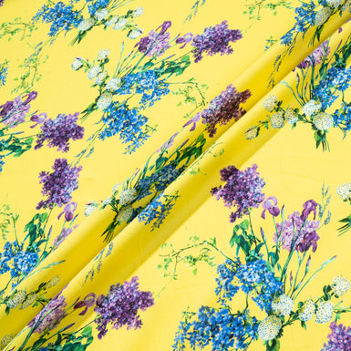 Lavender & Blue Floral Printed Yellow Pure Cotton