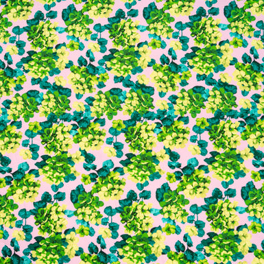 Green & Teal Hydrangea Printed Pink Cotton