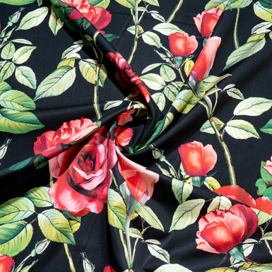 Red Rose Printed Black Pure Luxury Cotton