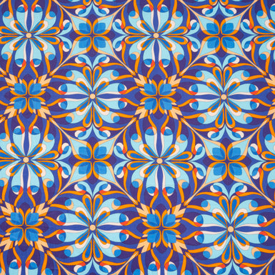 Orange & Blue Kaleidoscopic Printed Luxury Cotton