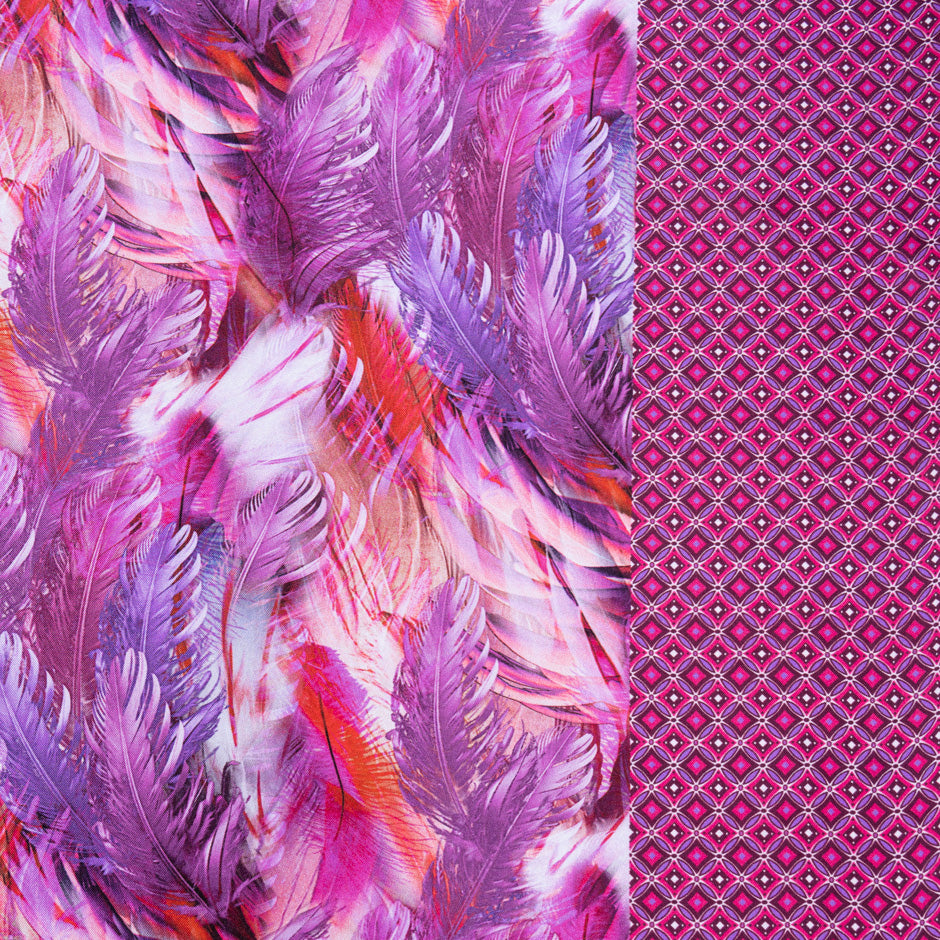 Pink & Lilac Feathered Leaf Printed Silk Twill