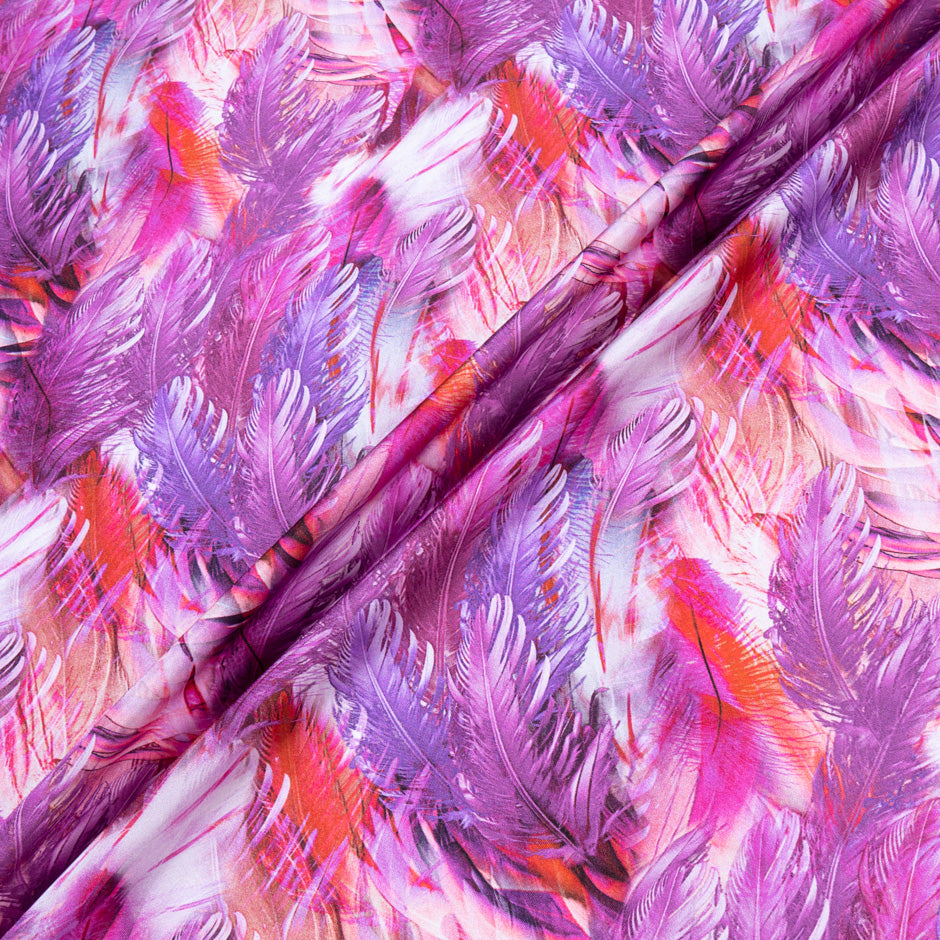 Pink & Lilac Feathered Leaf Printed Silk Twill