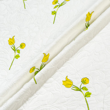 Yellow Tulip Printed Ivory Matelassé