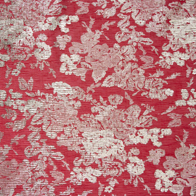 Cherry Red & Gold Laminated Crinkled Chiffon