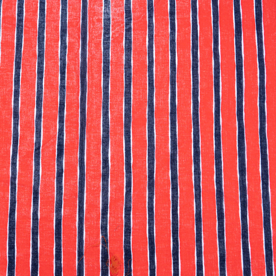 Dark Blue & Red Striped Cotton Voile