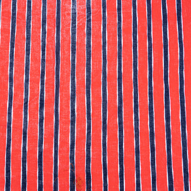 Dark Blue & Red Striped Cotton Voile