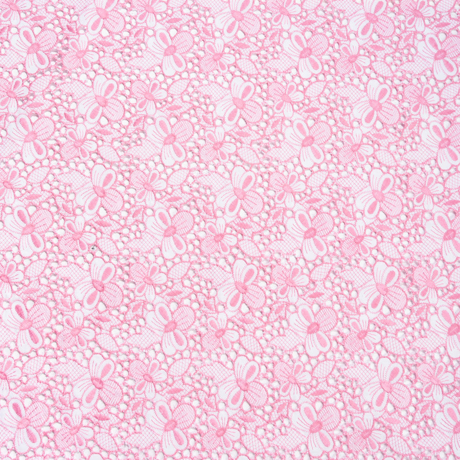 Candy Pink Floral Embroidered White Cotton