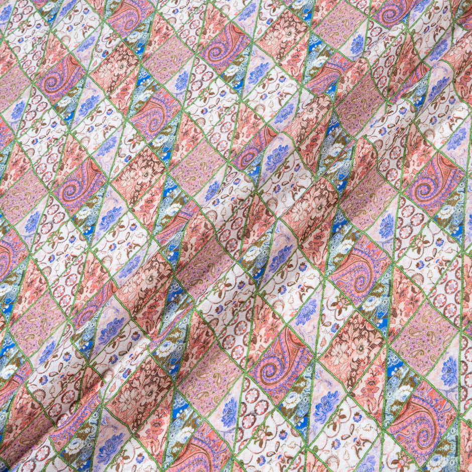 Pink Floral Patchwork Printed Pure Linen