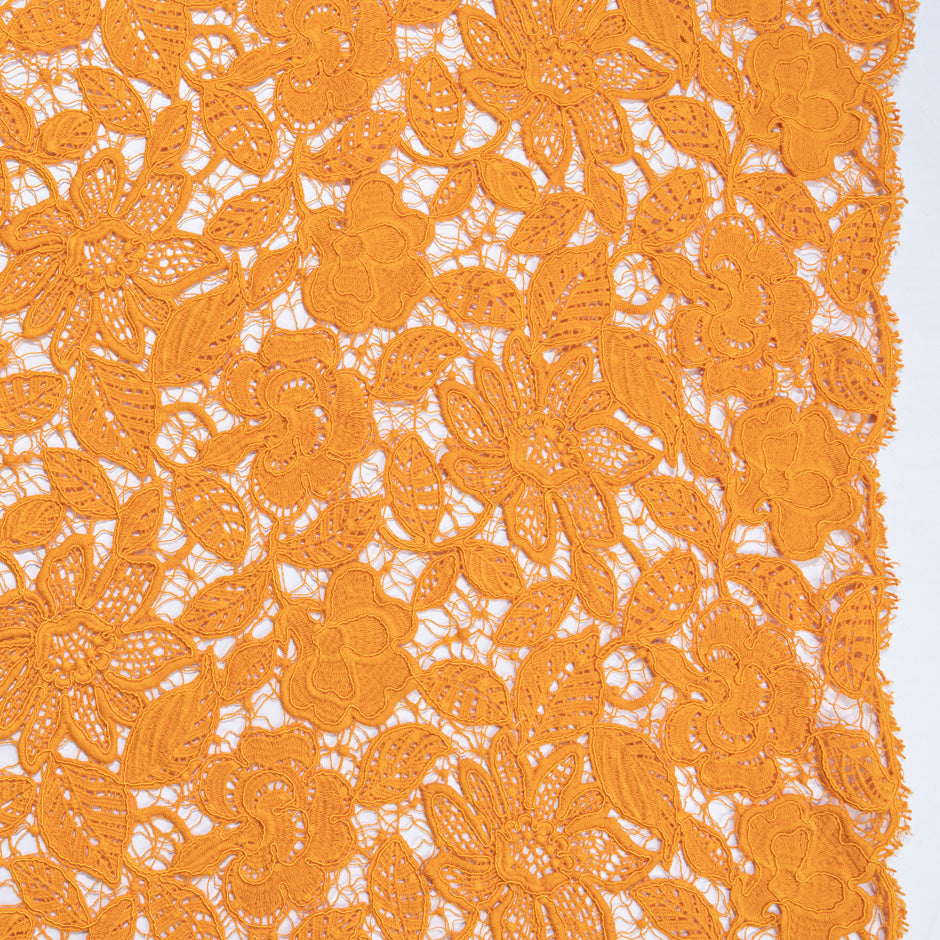 Deep Orange Floral Corded Guipure Lace