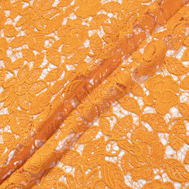 Deep Orange Floral Corded Guipure Lace