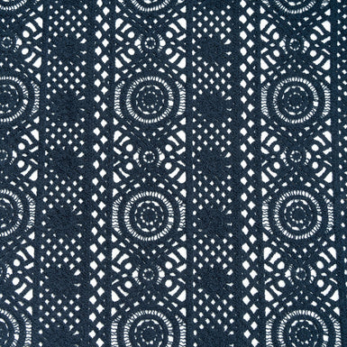 Navy Blue Geometric Cotton Blend Guipure Lace