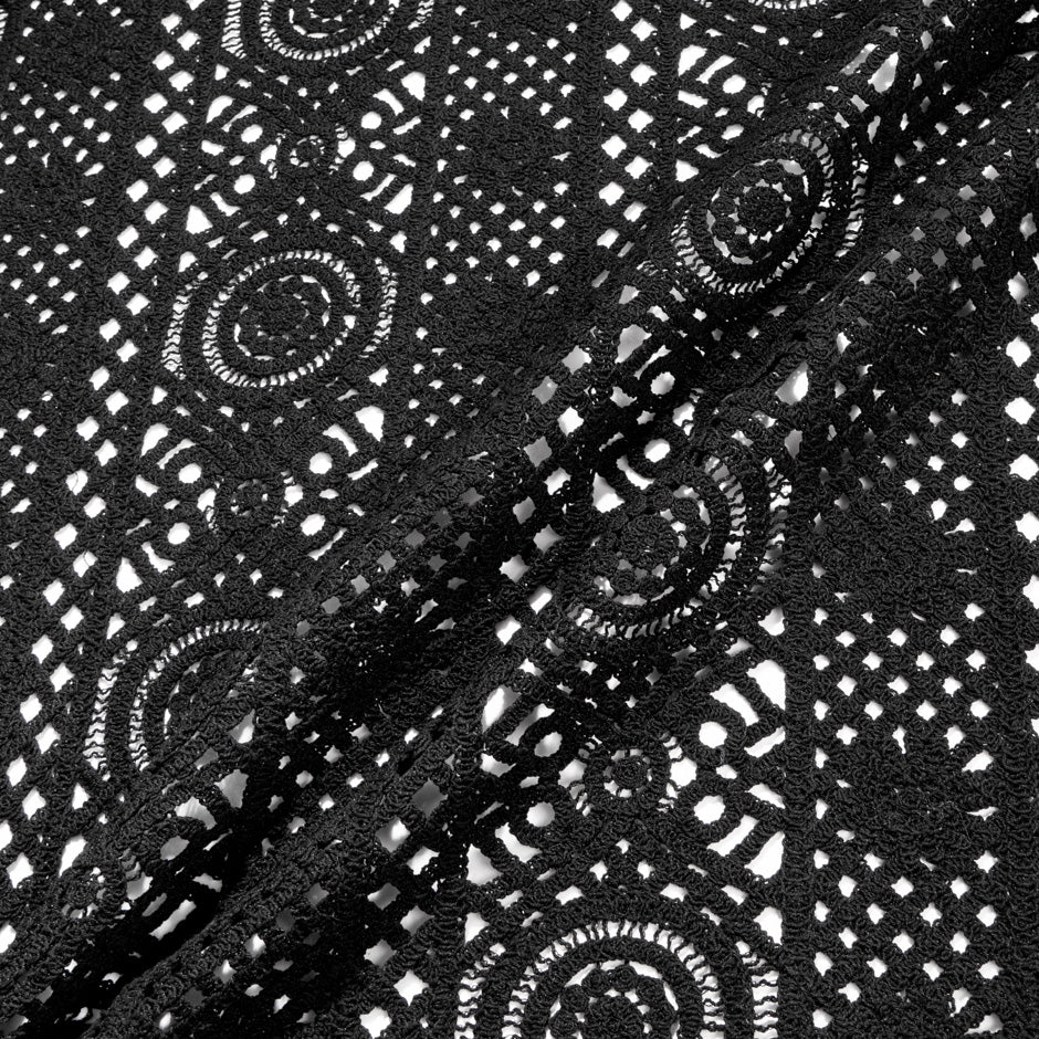 Black Geometric Cotton Blend Guipure Lace