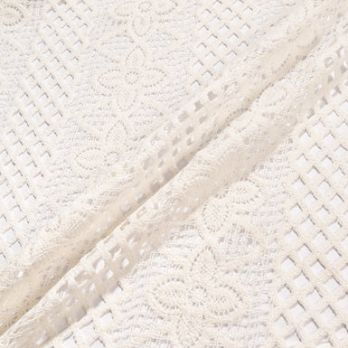 Ivory Geometric Fringed Cotton Blend Guipure Lace