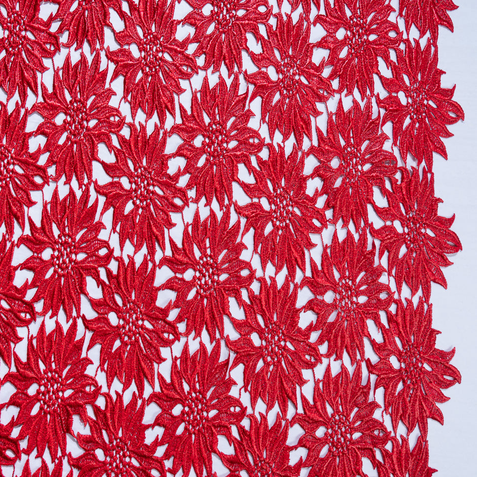 Deep Red 'Sunflower' Guipure Lace