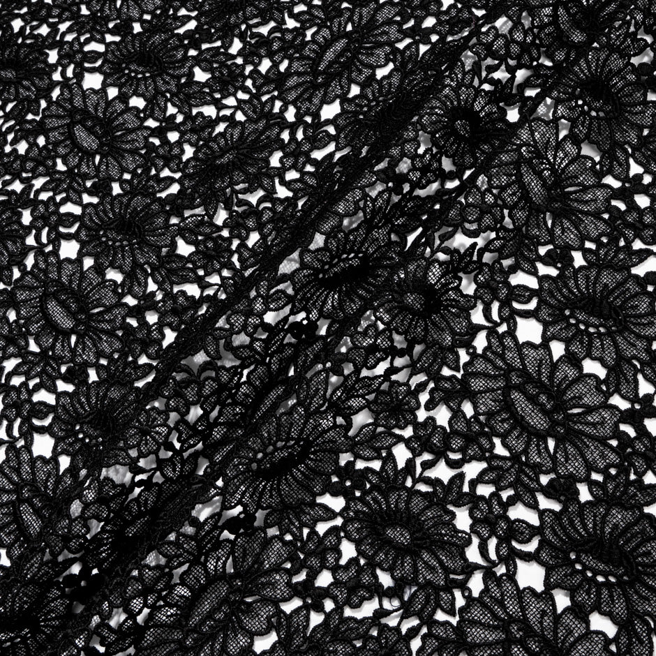 Black Busy Floral Guipure Lace