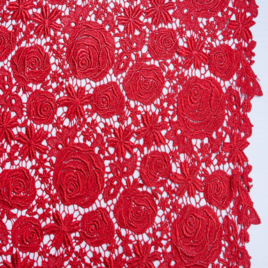 Rich Red Rose Floral Guipure Lace
