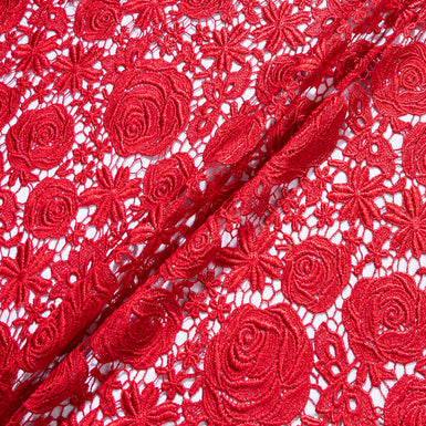 Rich Red Rose Floral Guipure Lace