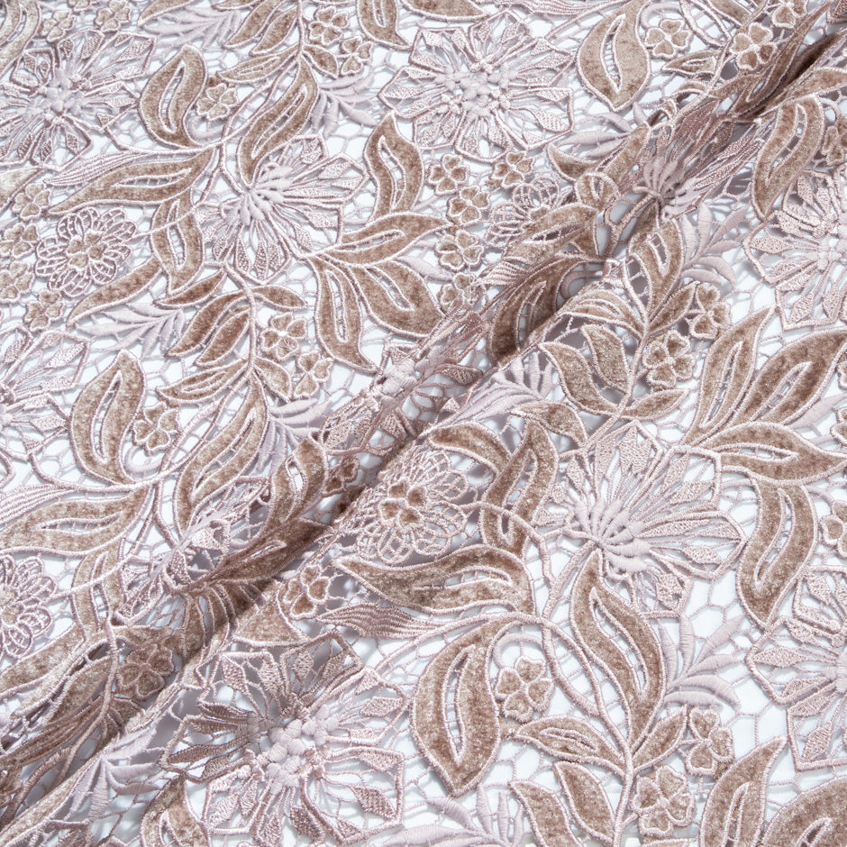 Muted Pink Floral Velvet Guipure Lace