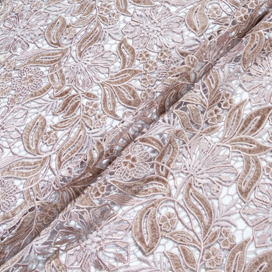Muted Pink Floral Velvet Guipure Lace