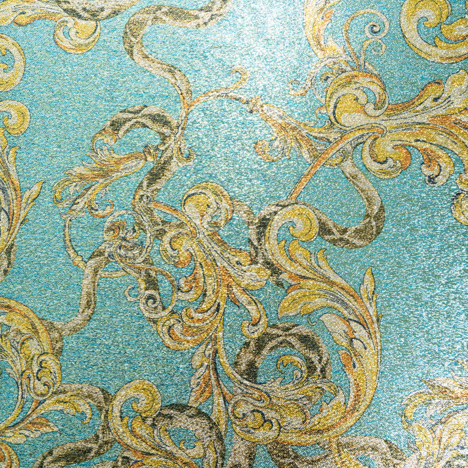 Baroque Printed Turquoise Lamé Brocade