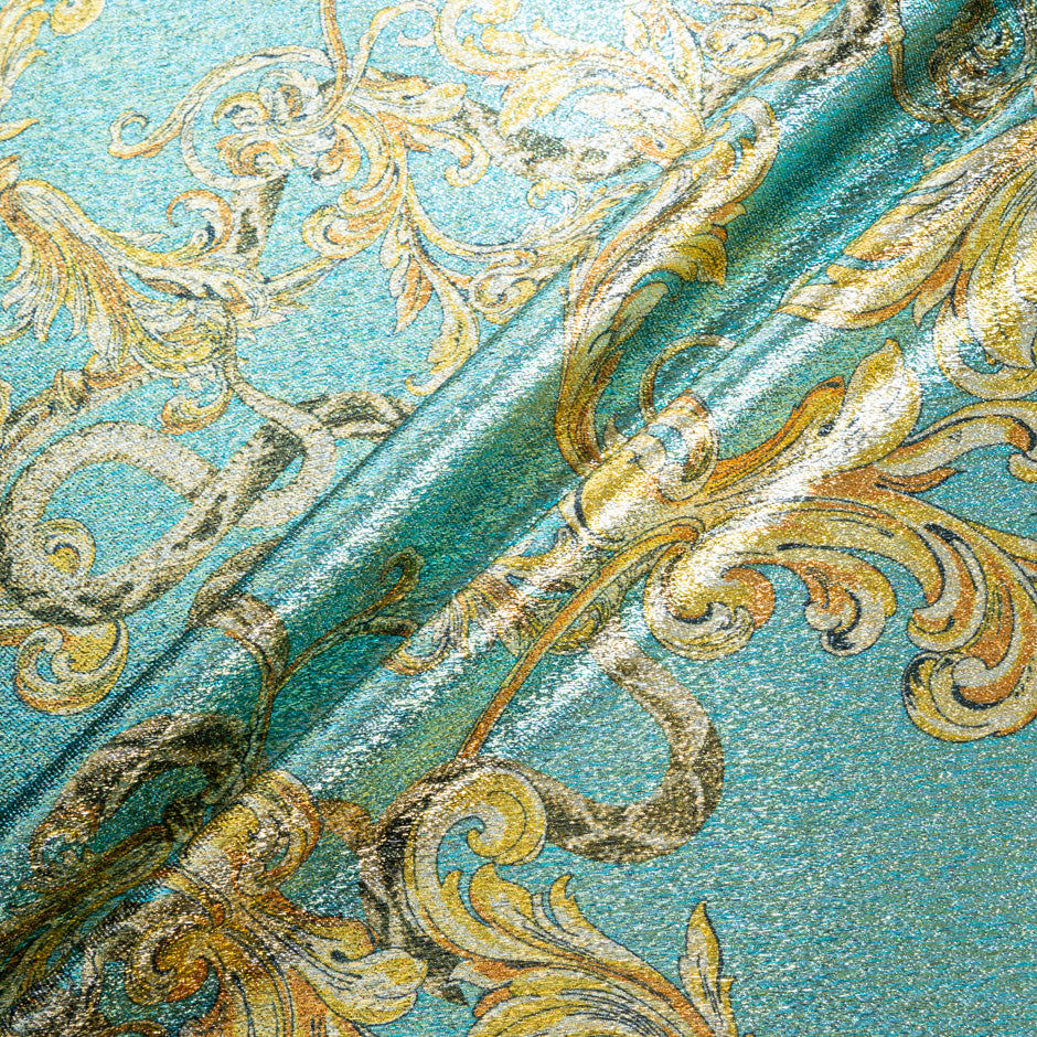 Baroque Printed Turquoise Lamé Brocade