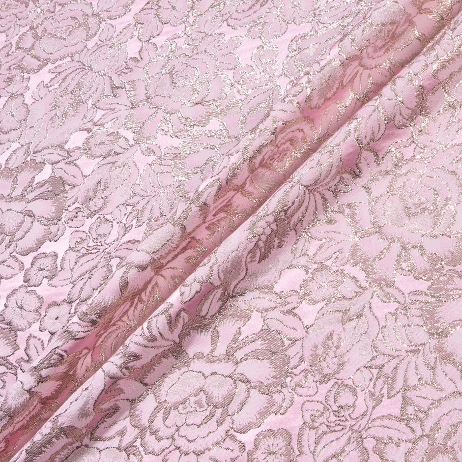 Gold Floral Jacquard Rich Pink Brocade