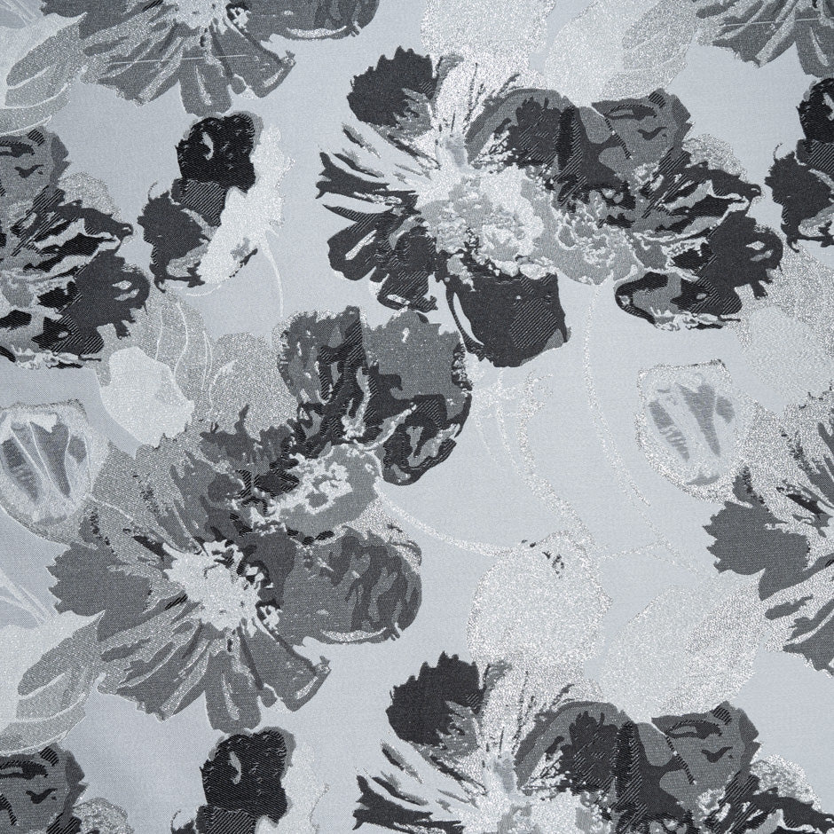 Two-Tone Grey Floral Metallic Brocade