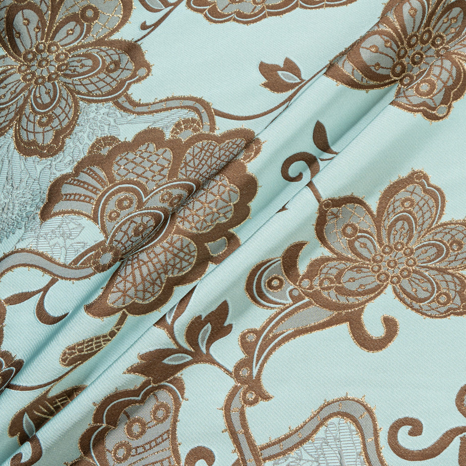 Brown Floral Jacquard Duck Egg Brocade