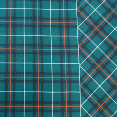 Dark Teal Green Tartan Checkered Silk Twill