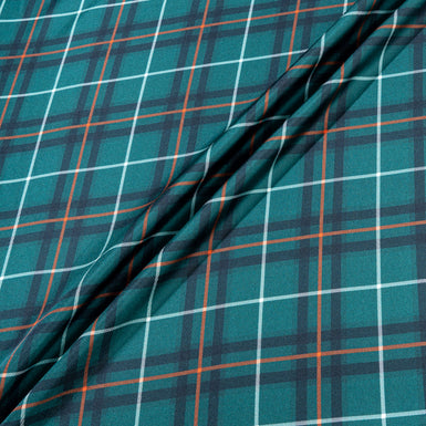 Dark Teal Green Tartan Checkered Silk Twill