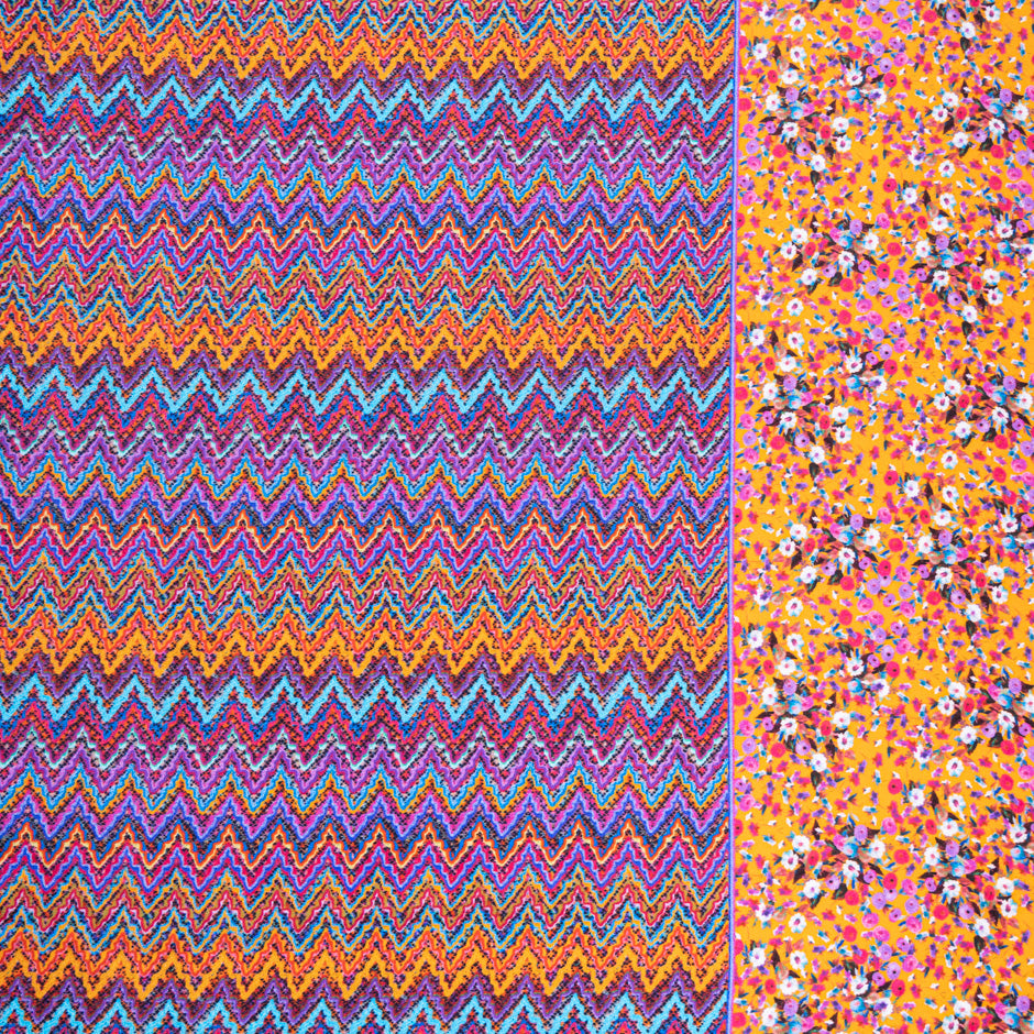 Multi-Coloured Zig Zag Printed Pure Silk Twill